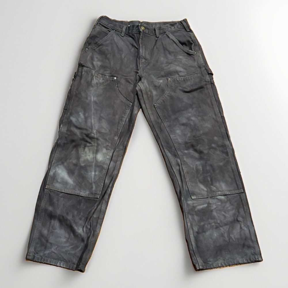 Vintage Carhartt Double Knee Pants Tie Dye Distressed Faded Black Charcoal 31x30